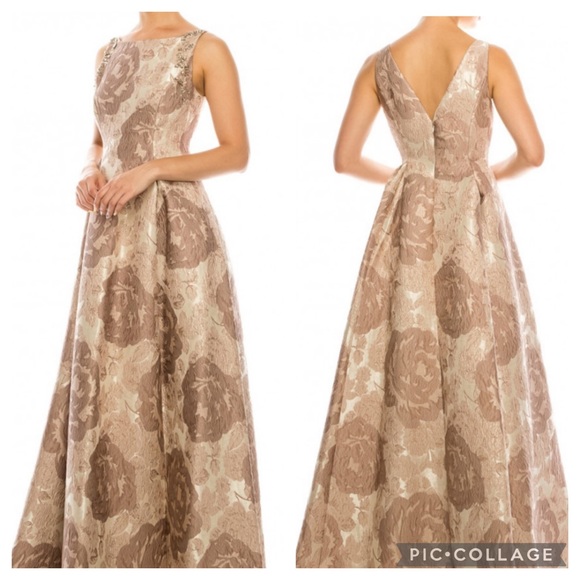 Adrianna-Papell Jacquard sleeveless long Gown - Picture 5 of 12